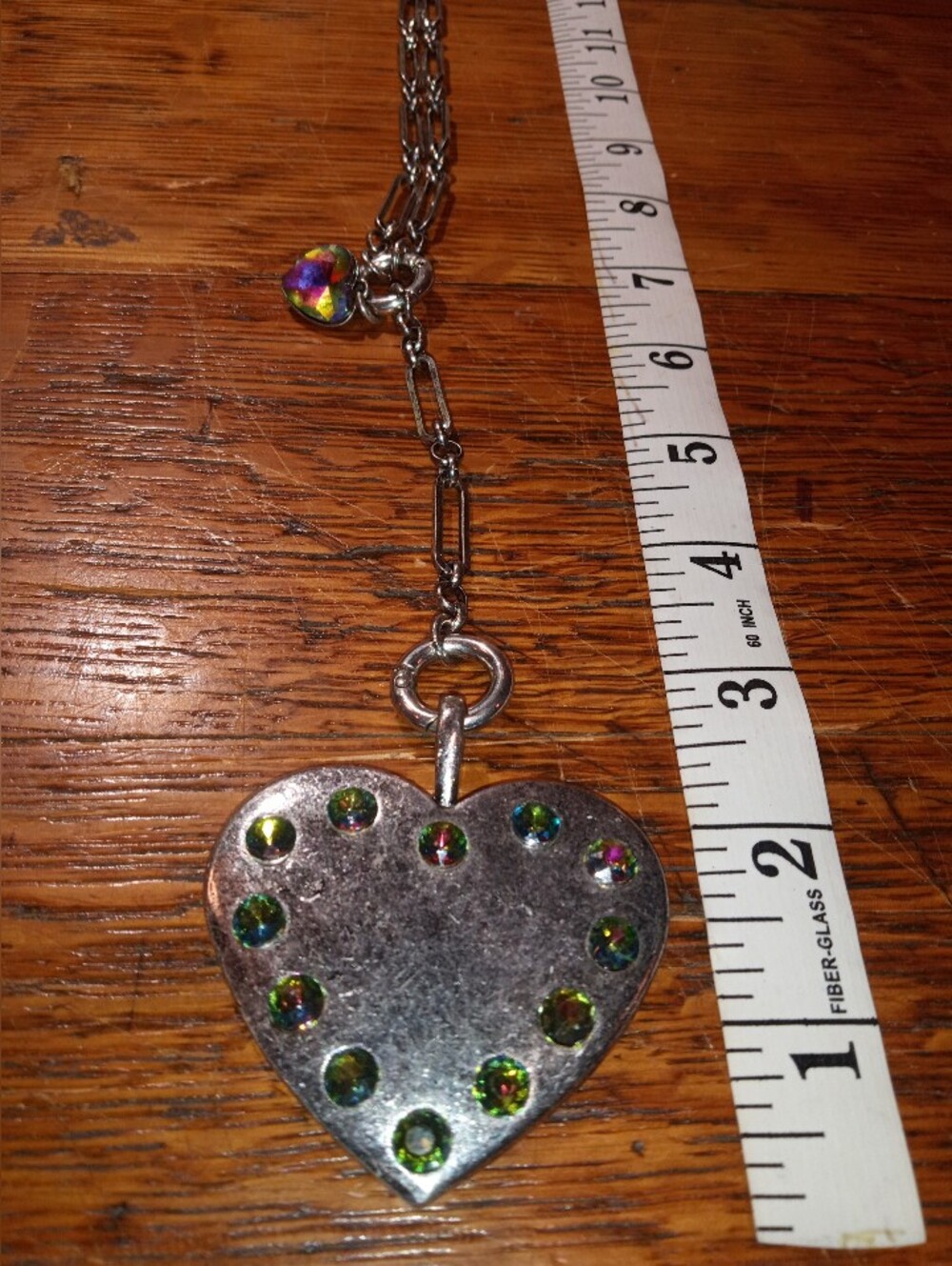 Silver Heart Pendant Necklace with Multicolor Crystal Accents